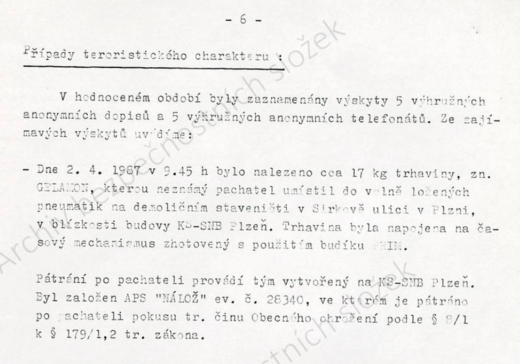 Záznam v situační zprávě StB (zdroj ABS)